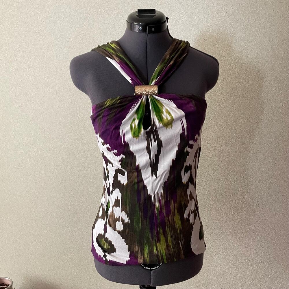 Y2K Cache Halter Top Purple Green Abstract Hardware Going Out Fairy it Girl S